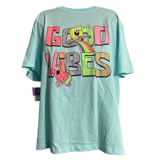 SpongeBob SquarePants BFF GOOD VIBES Womens Size XXL (20) Aqua Blue T-Shirt - Picture 2 of 10